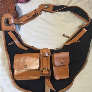 Brown and Black Leather Shoulder Bag